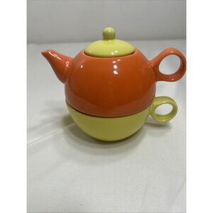 Old Amsterdam Tea for One Built In Tea Cup and Individual Teapot Yellow Orange